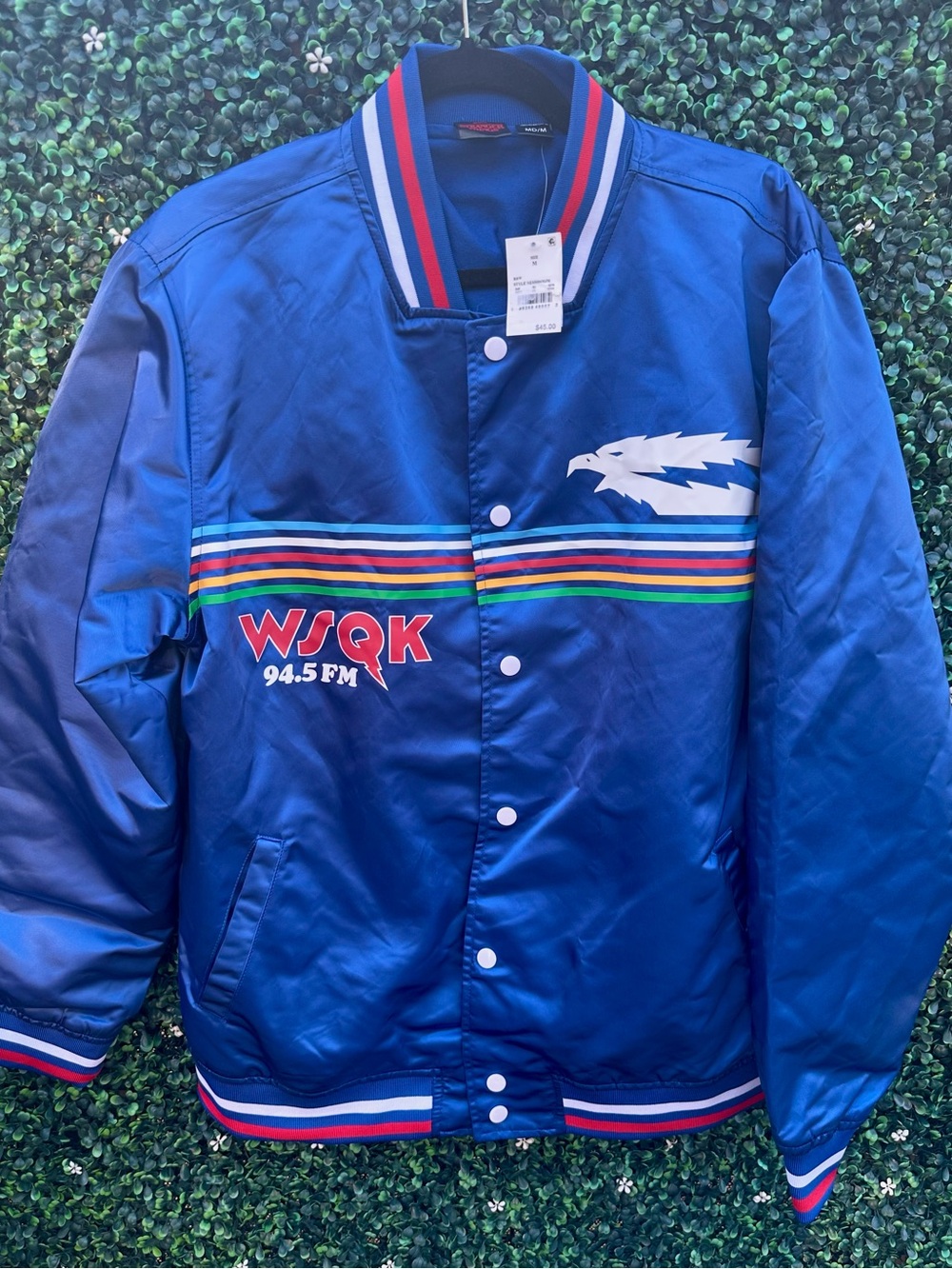 WSQK 94.5 FM Men's Blue Satin Bomber Jacket